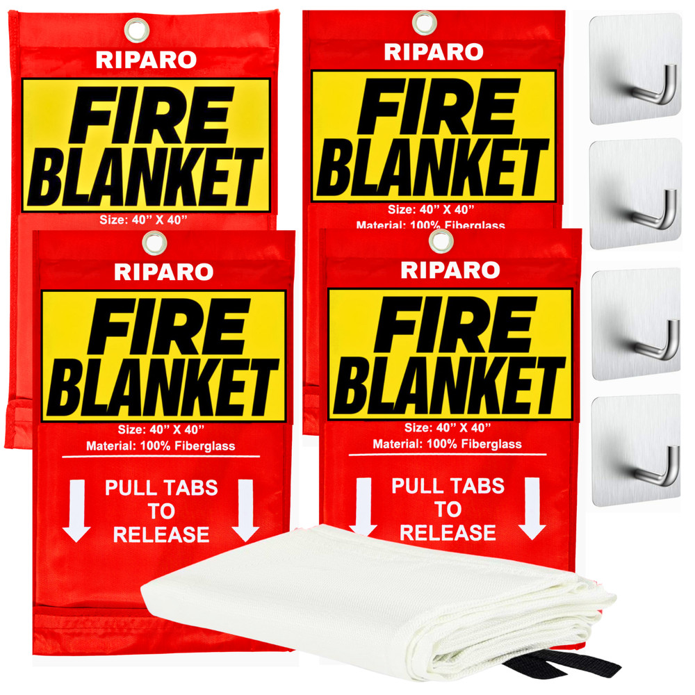 Emergency Fire Blanket W/Hook, For Home & Kitchen, Fire pits, BBQ - 4 Pack