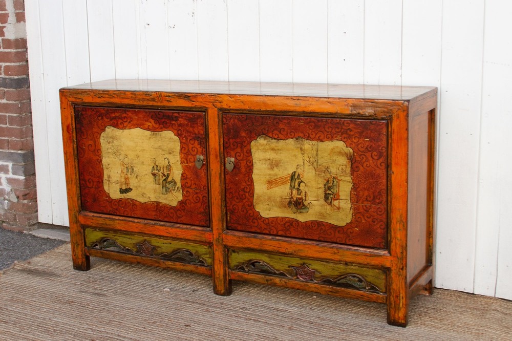 Jasper Orange Painted Mongolian Sideboard