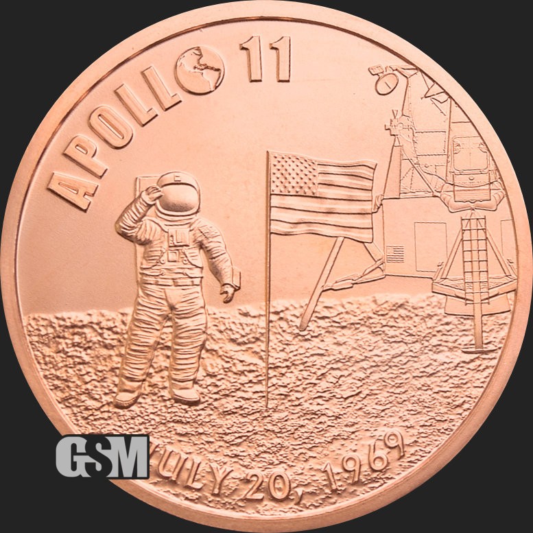 1 Oz. Solid .999 Fine Copper Round - Apollo 11 - Golden State Mint