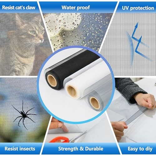 Pet Proof Window Screen Replacement Kit,39" W x 118" L Durable Window Screen