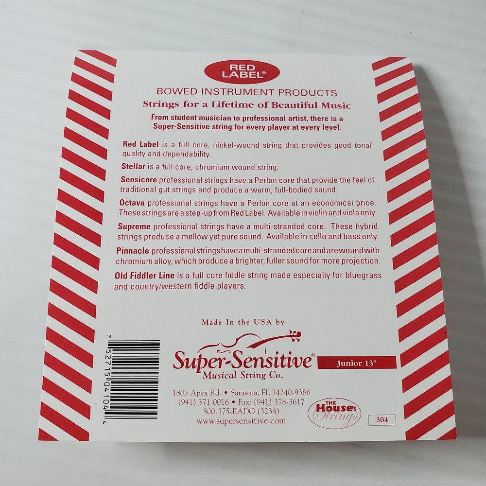 Red Label Junior 13" Scale Viola 4 String Set Super Sensitive SS4104