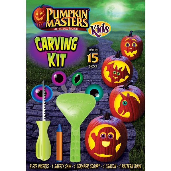 Pumpkin Masters Kids Carving Kit, Includes 8 eye inserts, 4 die cut patterns,