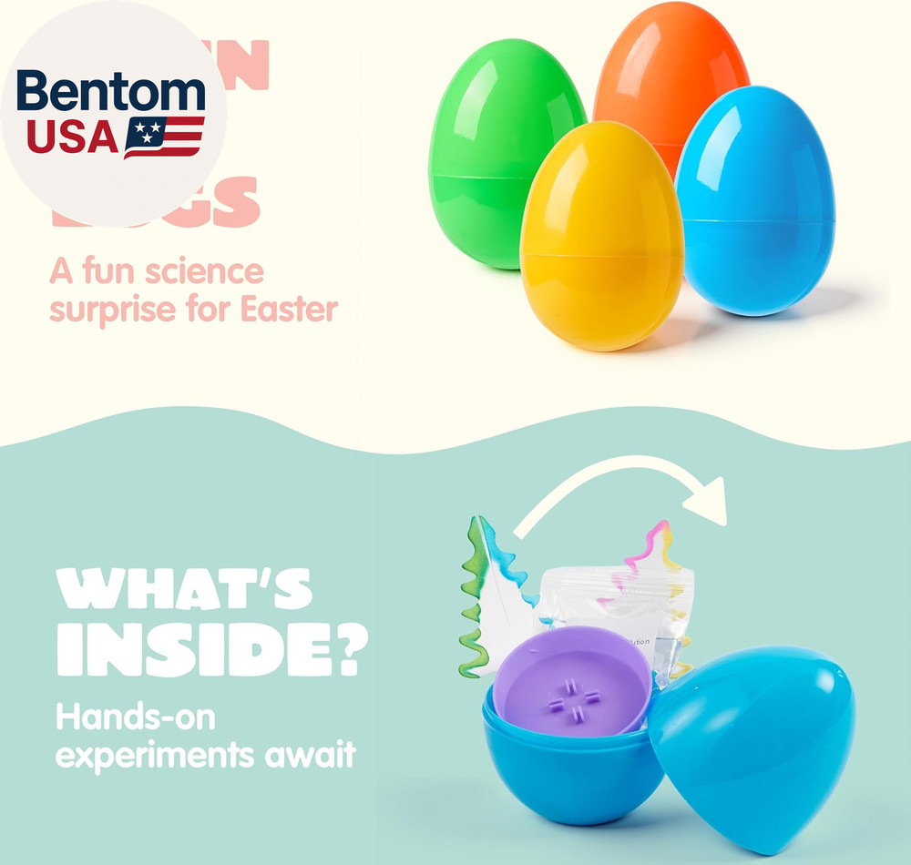 4Pcs Jumbo Easter Science Experiment Eggs, Colorful Eggs Prefilled with 4 Fun Ed
