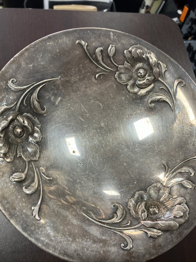 Silver Plated Pedestal Candy Dish 7 3/4” Vintage Floral Design