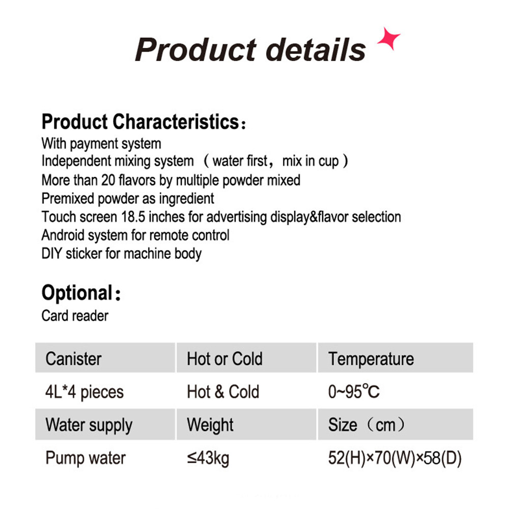Fully Automatic GYM Self-Service Protein Shake Vending Machine Card Payment