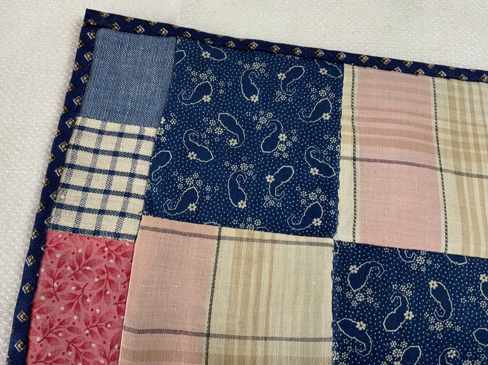 Vintage Patchwork Quilt Table Topper Or Doll Quilt, 4 Patch, Blue
