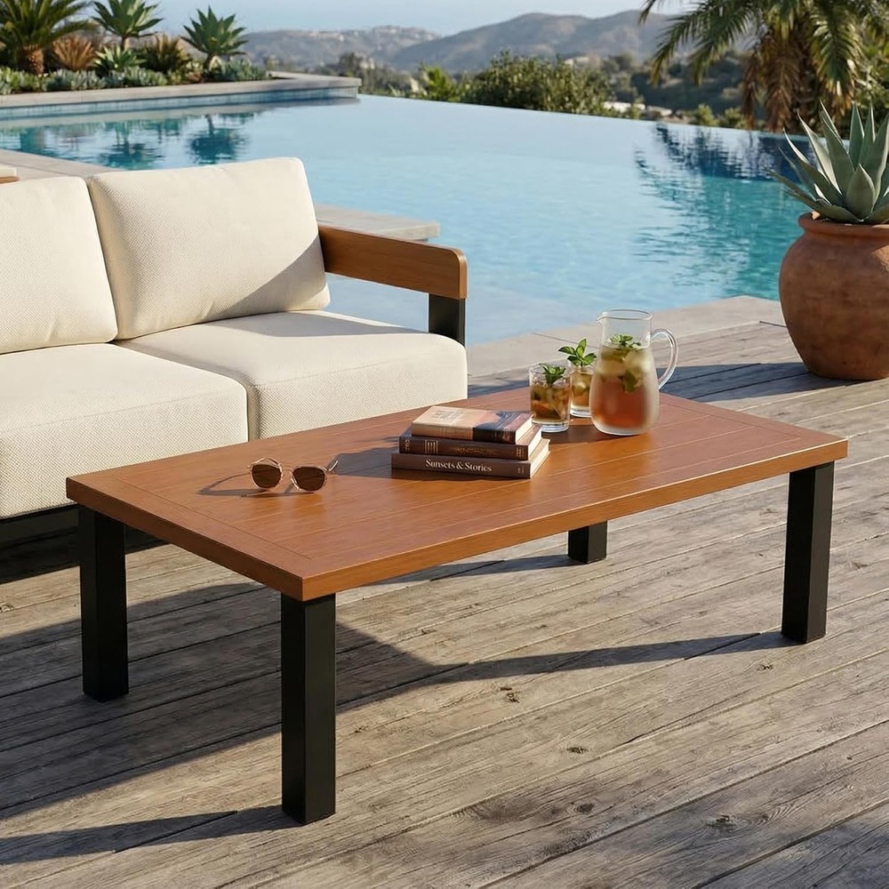 Rectangular Outdoor Coffee Table, Modern Patio Table for Deck, Backyard, Porch