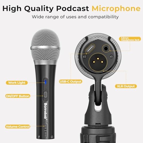 USB/XLR Podcast Dynamic Microphone, Studio Mic Kit with Volume Control, Pop