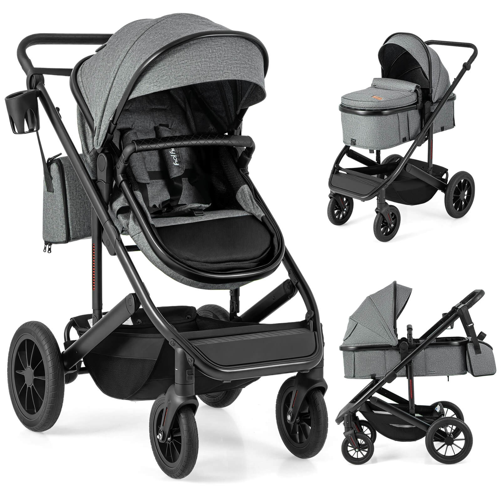 3-in-1 Newborn Stroller Folding Convertible High Landscape Toddler Stroller