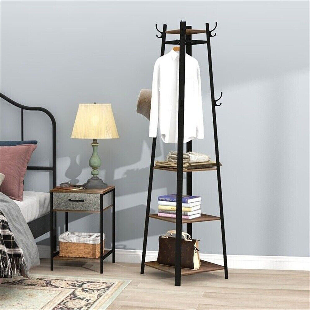 Industrial Coat Rack Stand Hall Tree Entryway Home Storage Shelves with 8 Hooks