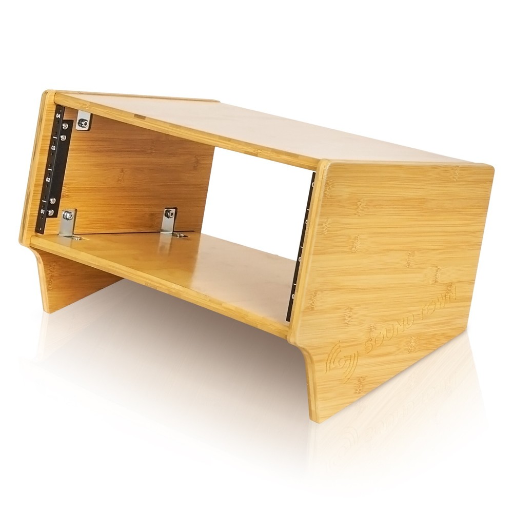 Sound Town DIY 4U Angled Desktop Turret Studio Rack, Solid Bamboo (STBR-4SL)