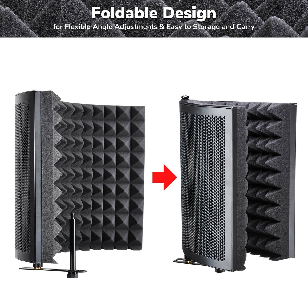2 Fold Microphone Isolation Shield Video Studio Recording Absorber Foam Panel