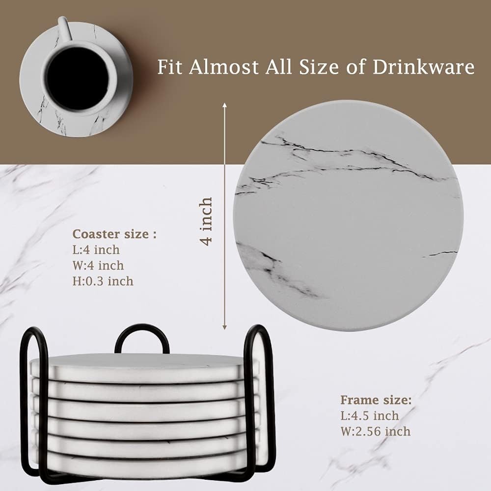 Coasters for Drinks, Absorbent Ceramic Stone Set with Metal Gray
