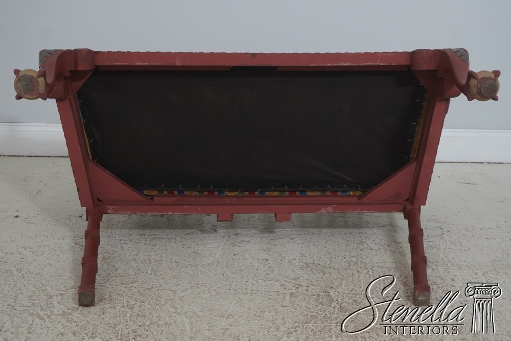 72052: Chinese Chippendale Style Painted Finish Settee Bench