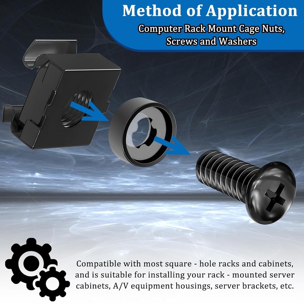 40 Sets M6 x 16mm Rack Mount Cage Nuts, Screws and Washers for Rack Mount Server
