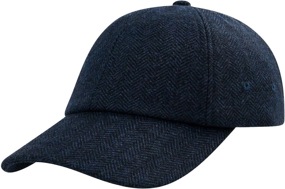 Wool Baseball Cap for Men Adjustable Unstructured One Size, Herringbone Navy