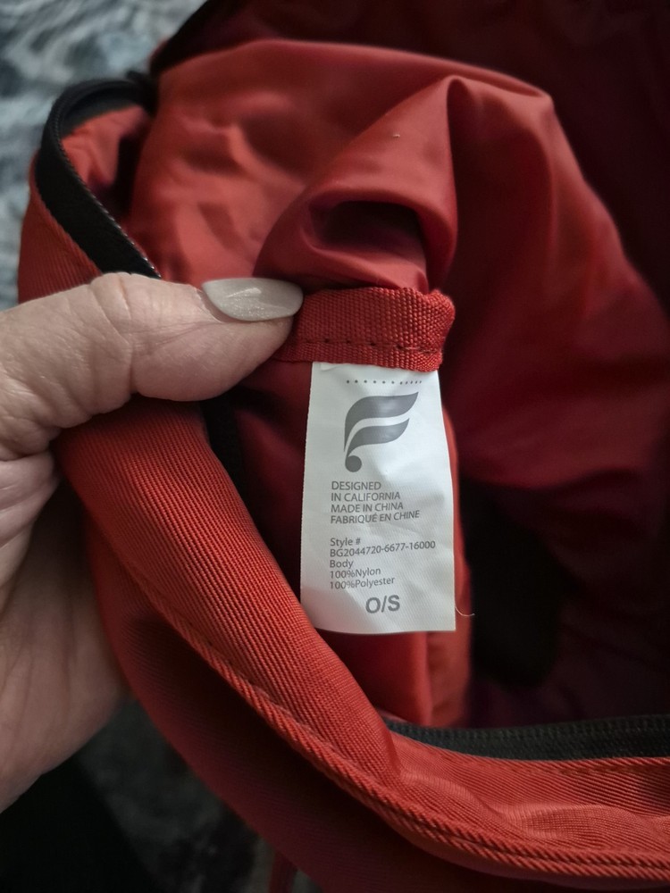 Fabletics "The Only Backpack" Orange Nylon NWOT Multiple Pockets Roll Down Top