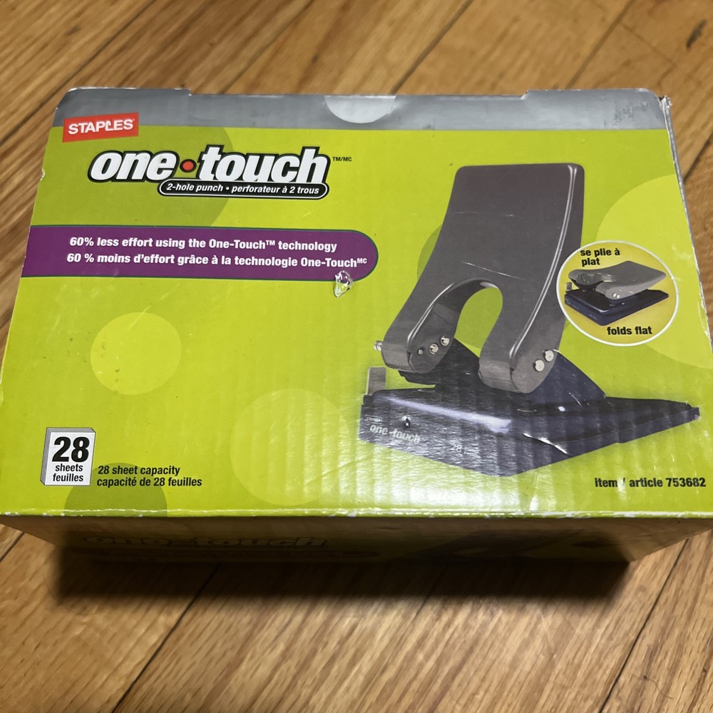 Staples One Touch 2 Hole Punch  28 Sheets Capacity NEW