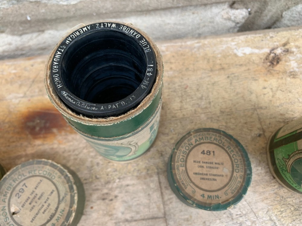 Five Antique Thomas Edison Amberol Cylinder Record With Cases UNTESTED AS IS