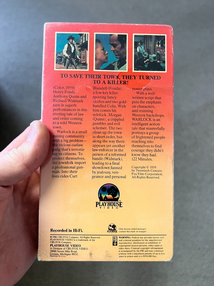 WARLOCK VHS Tape - great western collection - Henry Fonda - Reasealed