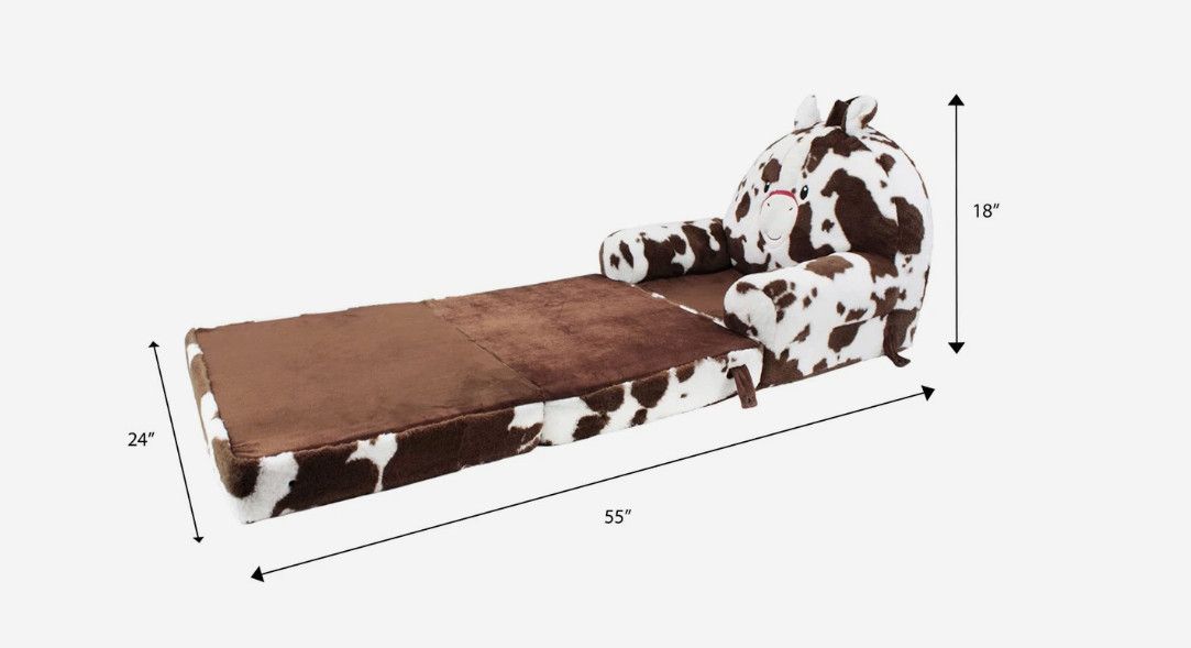 Soft Landing Kids Cow-Print Fold-Out Sleeper Sofa - Plush Lounger & Chair in One
