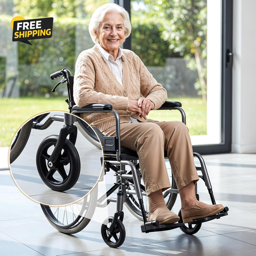 4 Pack Rubber Wheel Replacement, 6 Inch Solid Wheelchair Wheel with 4 Axles