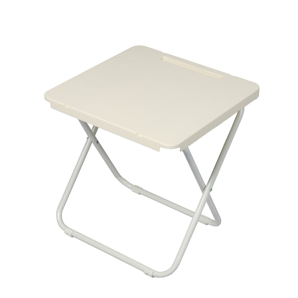 White Folding Beach Table with Hard Top Surface