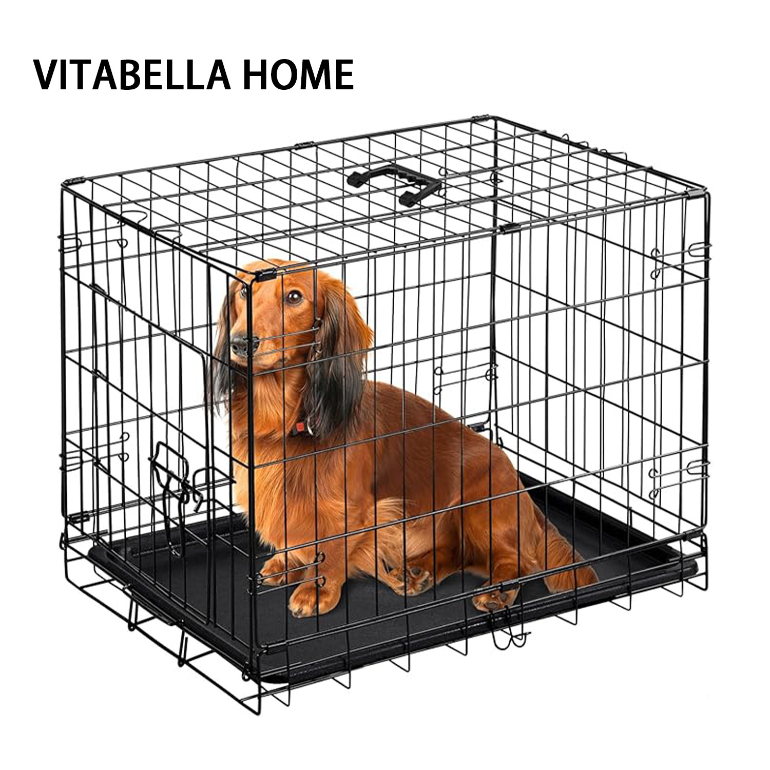 VITABELLA HOME Single/Double Door Dog Crate Wire Metal Kennel w/Removable Tray