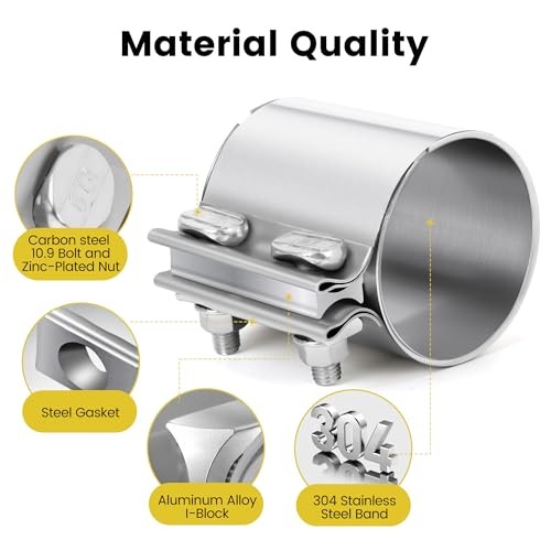 Exhaust Clamp Butt Joint 304 Stainless Steel Band Clamp Sleeve Couple 2.5 inch