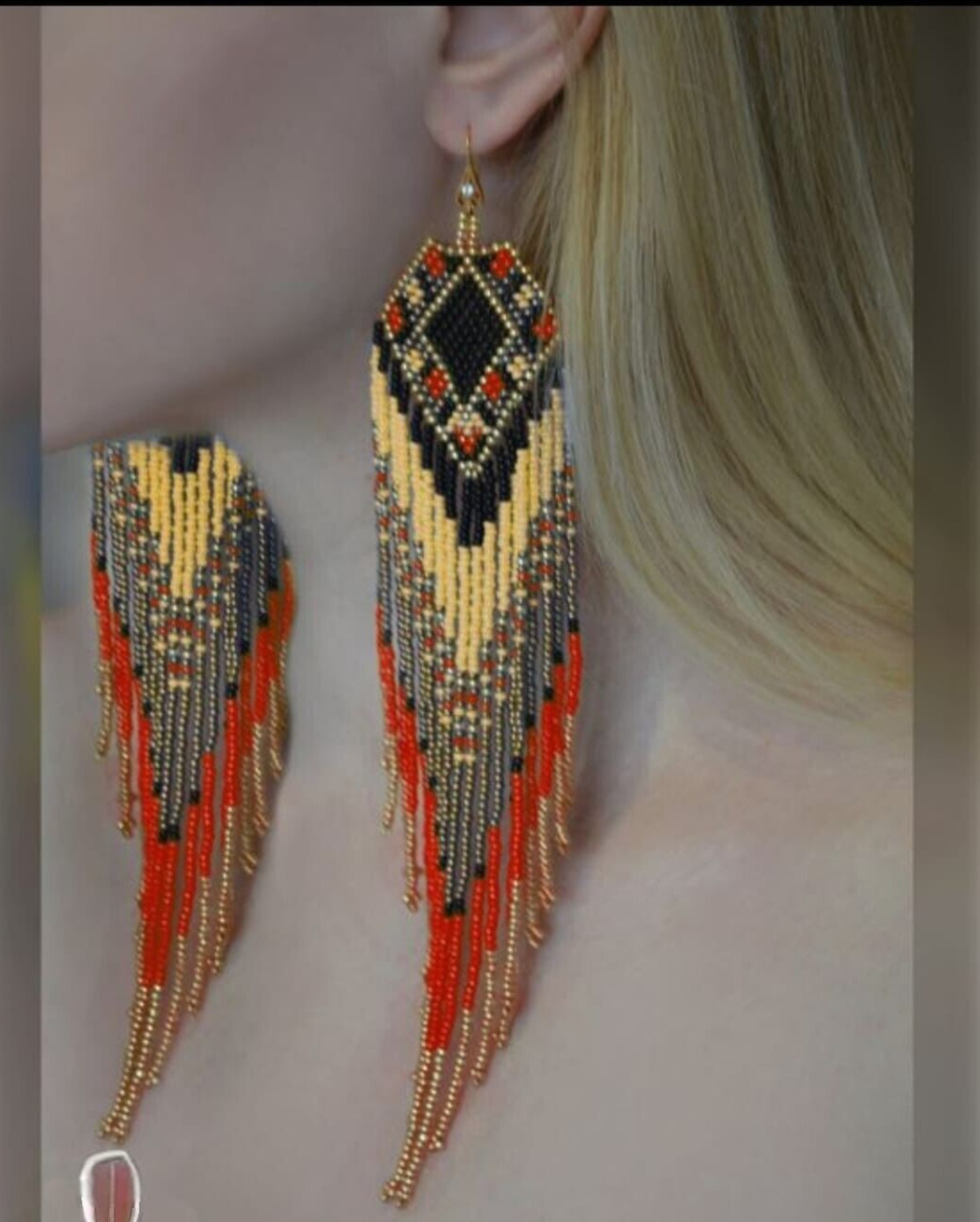 Tribal Earrings Native Large Boho American Seed Beads Handmade Earring