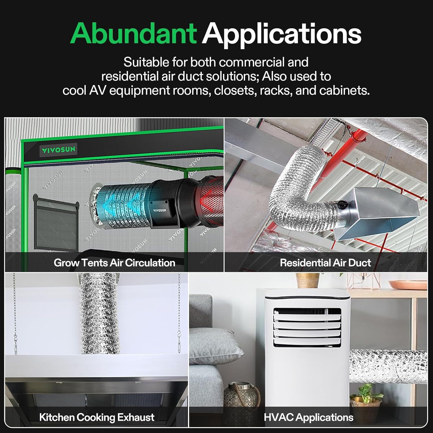 VIVOSUN 8" 25Ft Flex Air Aluminum Ducting for HVAC Ventilation w/ 2 Clamps