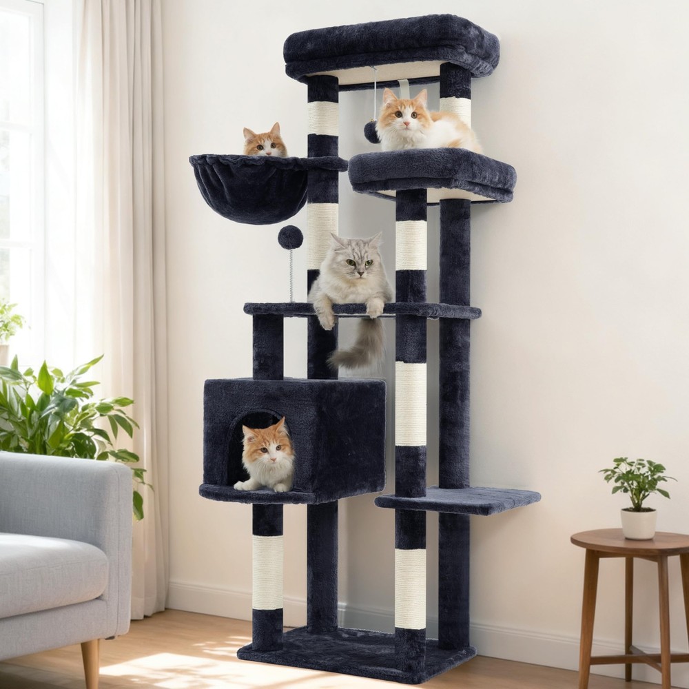 Indoor Cat Tree Tower with 7 Scratching Posts, Multi-Level Condo Play Area