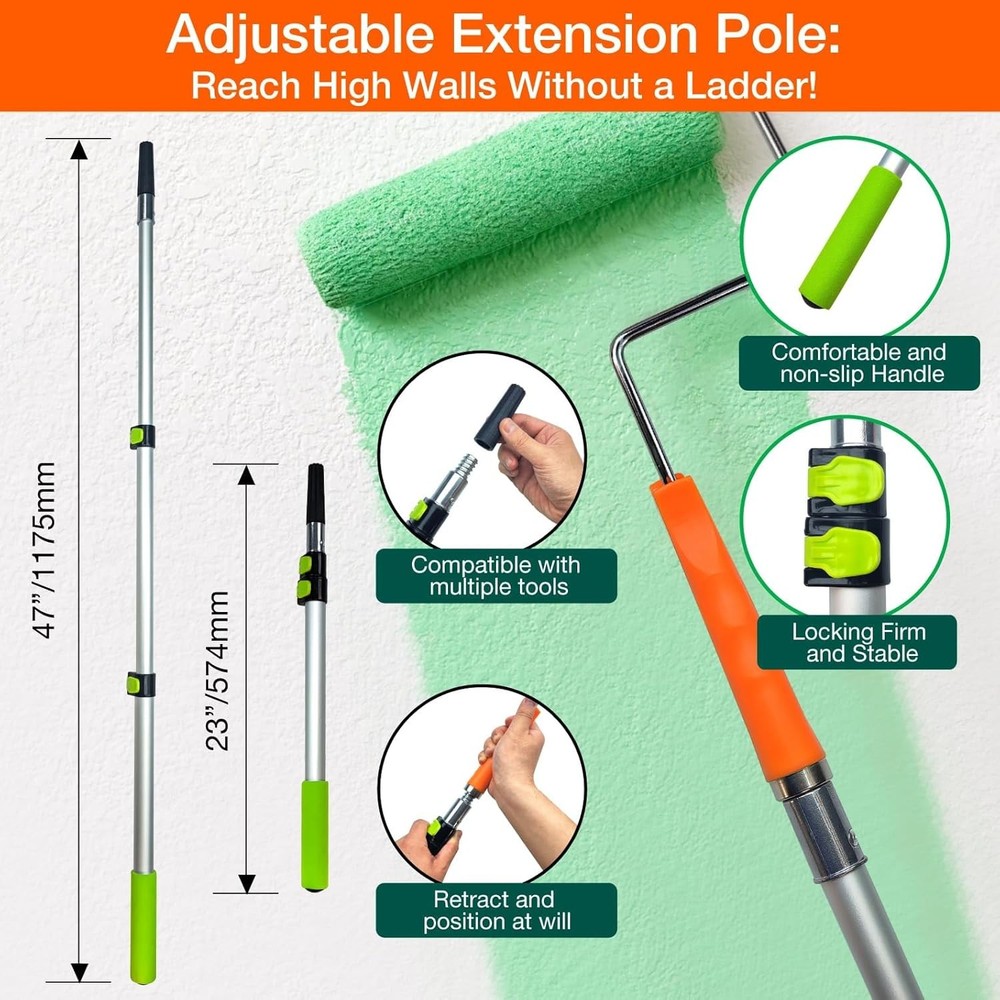 31 Pcs Paint Roller Kit, 9" & 4" Paint Roller Extension Pole