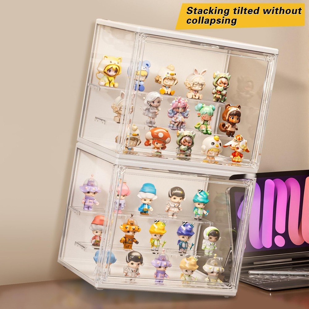 Acrylic Display Case with Light, Clear Showcase with Adjustable Shelf Risers,...