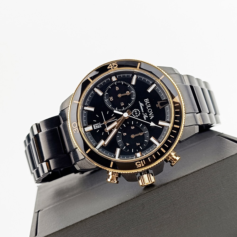 Men's Bulova Marine Star 98B302 Black Dial Stainless Chronograph Quartz Watch