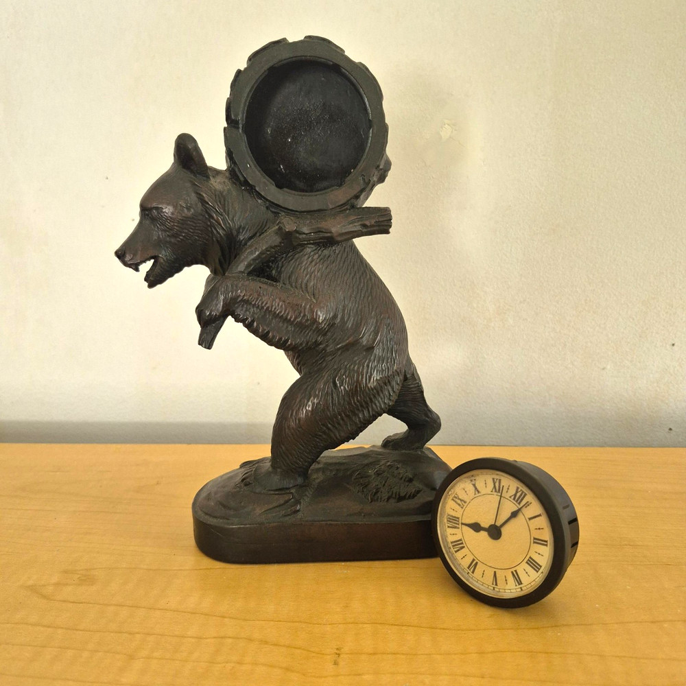 Rustic Oxblood Bear Clock with Backpack Lodge Decor