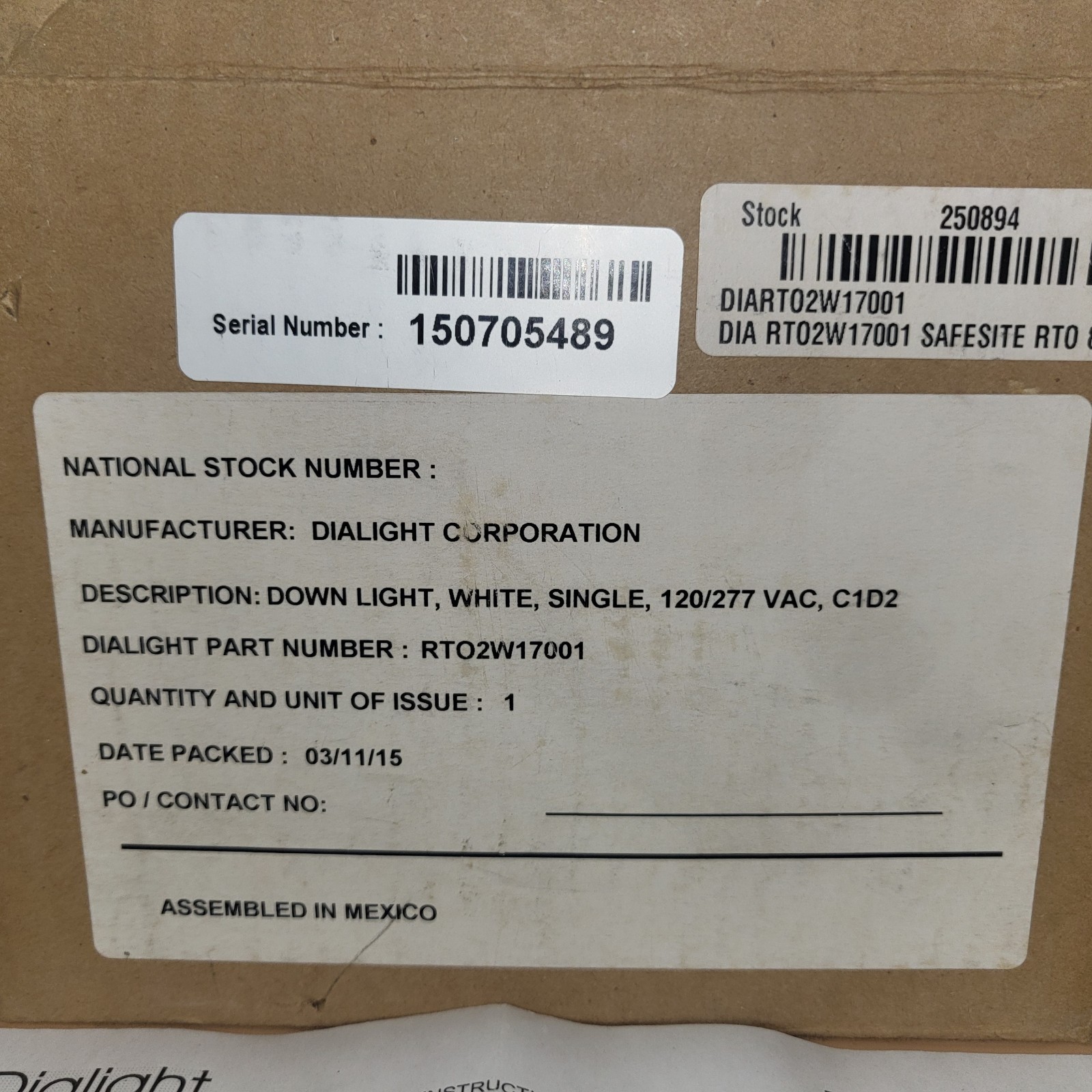 Dialight RTO‑2W17‑001 SafeSite LED Area Light – 800 Lumens, New