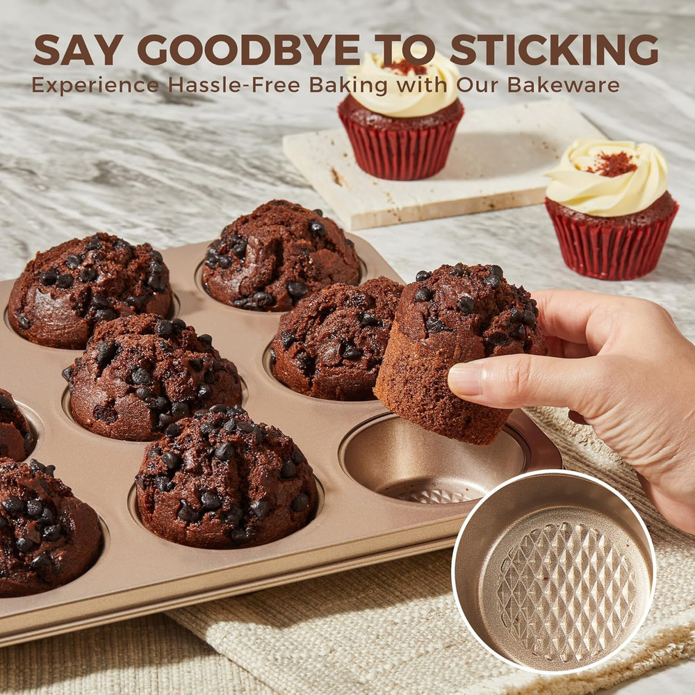 9-Piece Baking Pans Set Nonstick, Stackable Non Toxic Bakeware Sets with Diamond