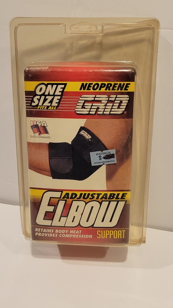 GRID Elbow Support Black One Size NOS Compression 2 strap 2x stitched 1988
