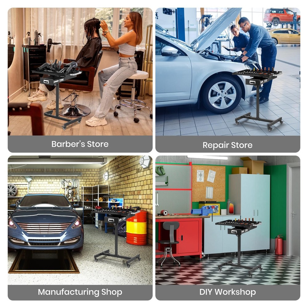 Rolling Tool Tray with Wheels Adjustable Height Mobile Work Table 300Lb Capacity