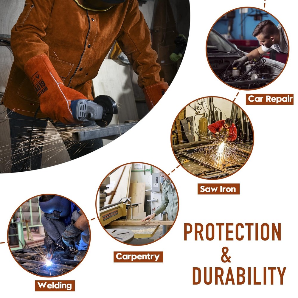 Leather Welding Work Jacket by QeeLink - Flame-Resistant Heavy Duty Split