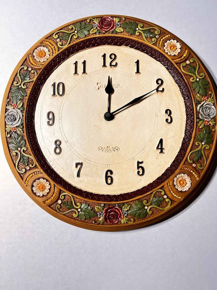 Sanmao Ceramic 60’s Flowered Round Wall Clock Cottagecore Works