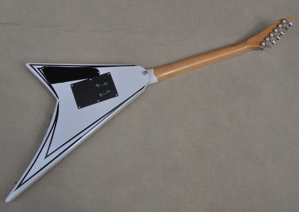 Factory Customized White V Shape Electric Guitar with Tremolo Bridge