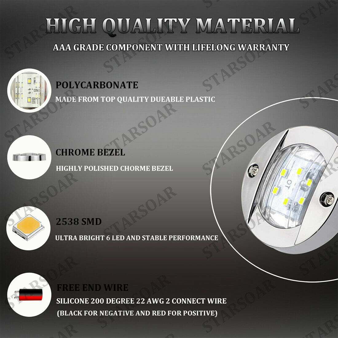 2x Marine Boat LED Deck Courtesy Lights Round 12V White Stern Transom Light