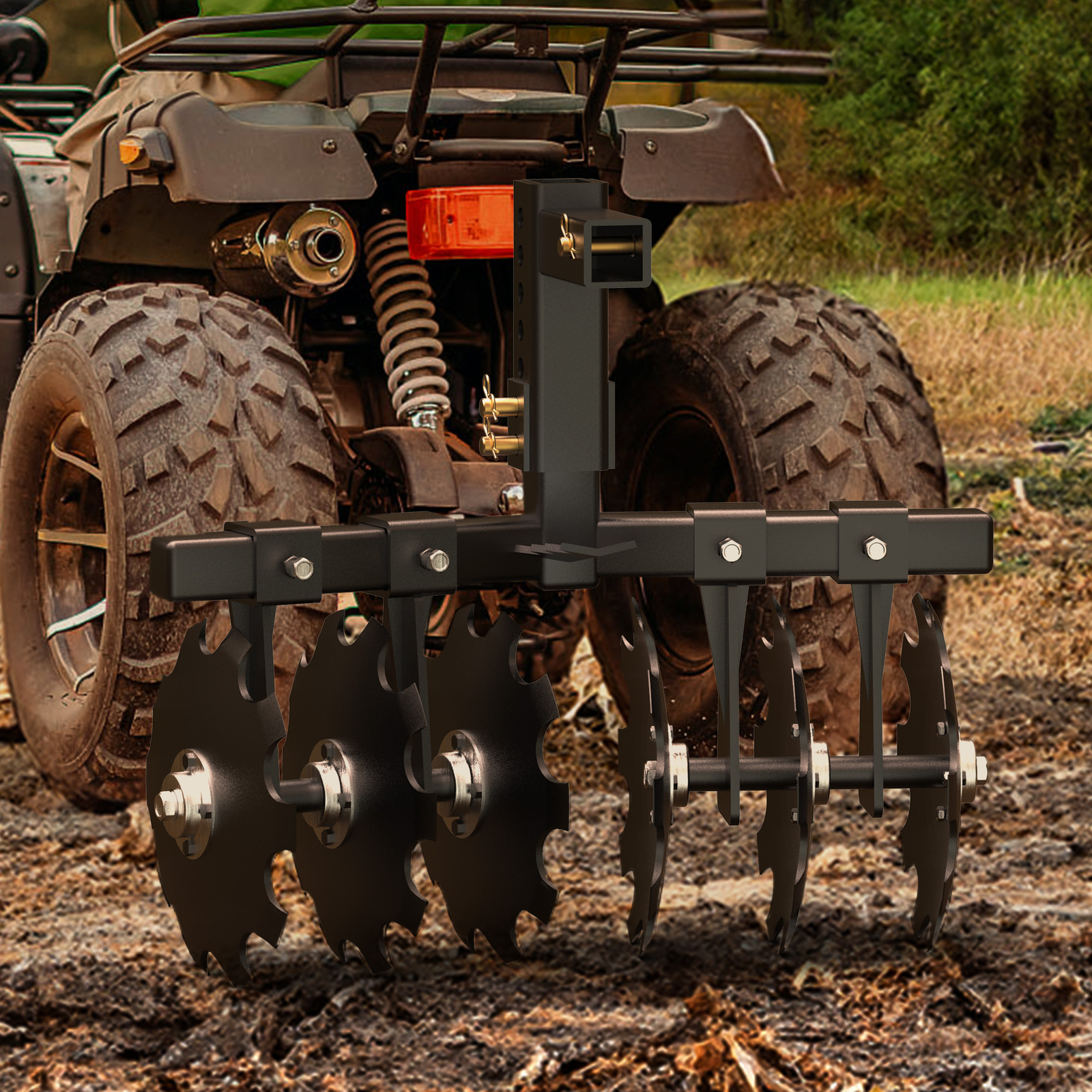 Heavy Duty ATV/UTV Disc Plow Harrow W/ 28" Cut Width & 2" Receiver Hitch Attach