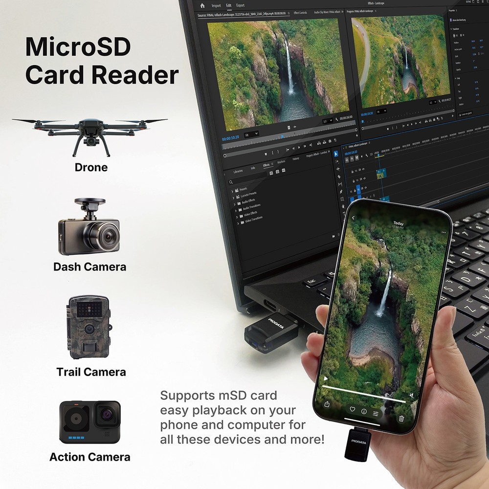 PioData Micro SD Card Reader for USB C iPhone, iPad, Android iXflash Q mini APP