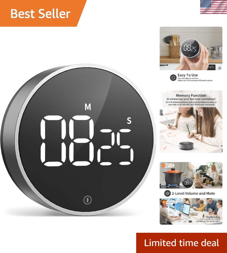 Digital Kitchen Timer - Magnetic Countdown Countup Timer with Large LED Displ...