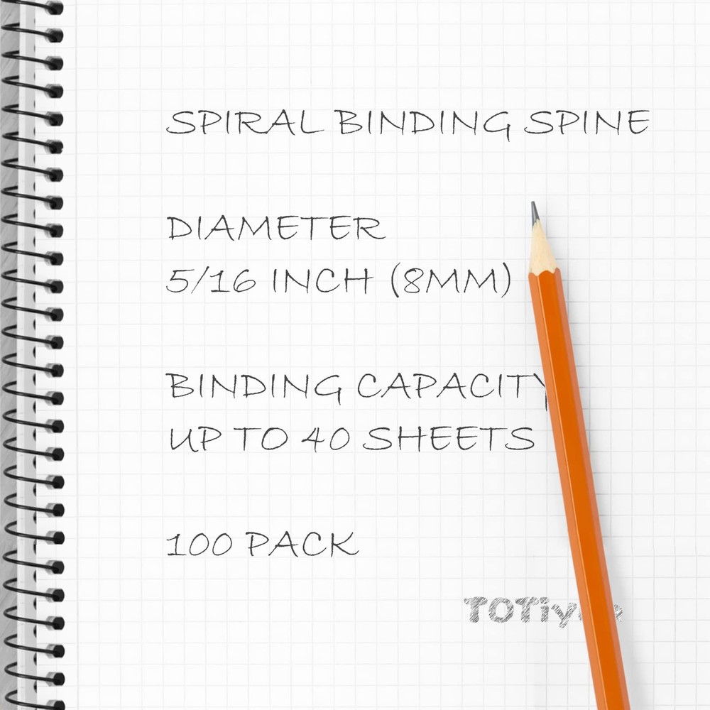 100 Pack Plastic Spiral Binding Coils8mm5/16" Binding Spirals40 Sheet Capacit...