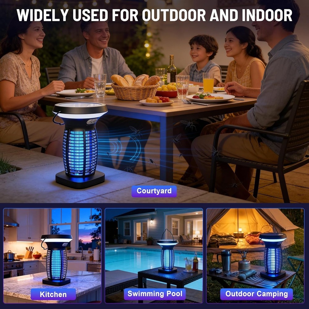 Solar Bug Zapper Outdoor Rechargeable Mosquito Zapper Killer with Panel Sensor