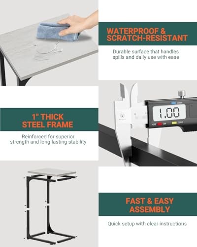 C-Shaped Side Table for Couch - Small 1-Pack Greige Without Power Outlets